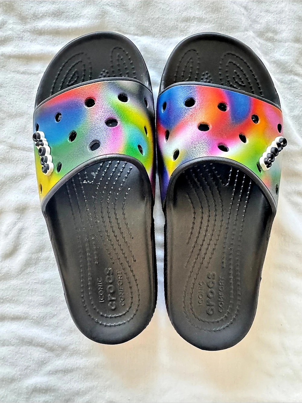 Crocs Classic Tie-Dye Graphic Slide Sandals US 8 Color Block Pair (3 pairs)